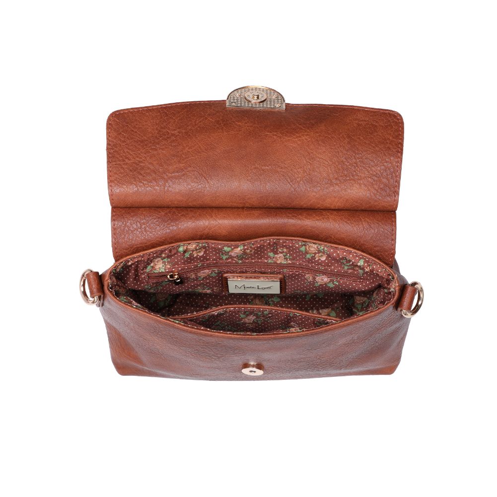 Woman wearing Cognac Moda Luxe Abby Crossbody 842017128625 View 9 | Cognac