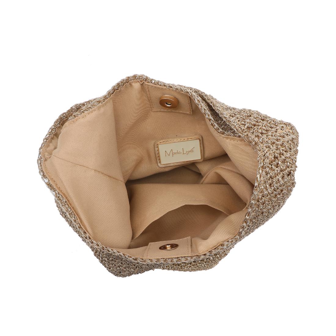 Woman wearing Gold Moda Luxe Starla Tote 842017141143 View 9 | Gold