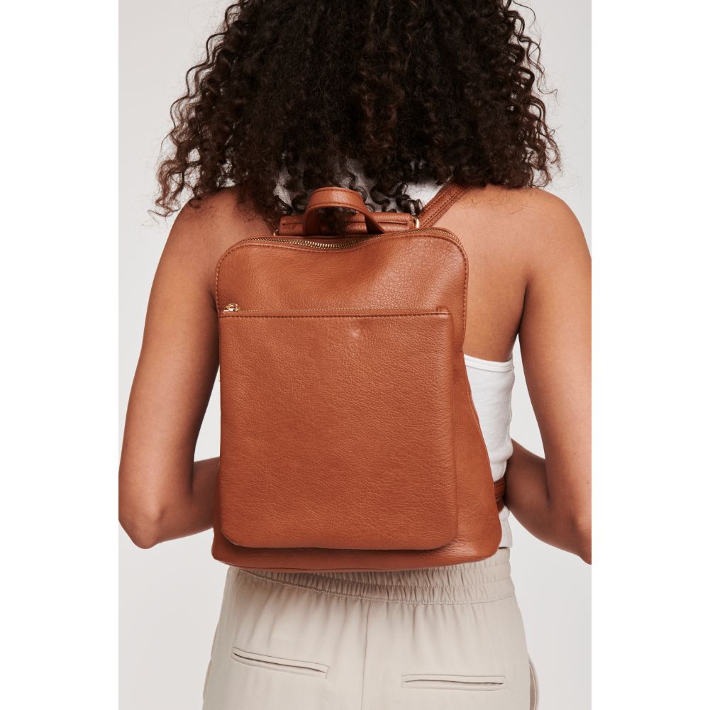 Woman wearing Tan Moda Luxe Phoebe Backpack 842017126621 View 1 | Tan