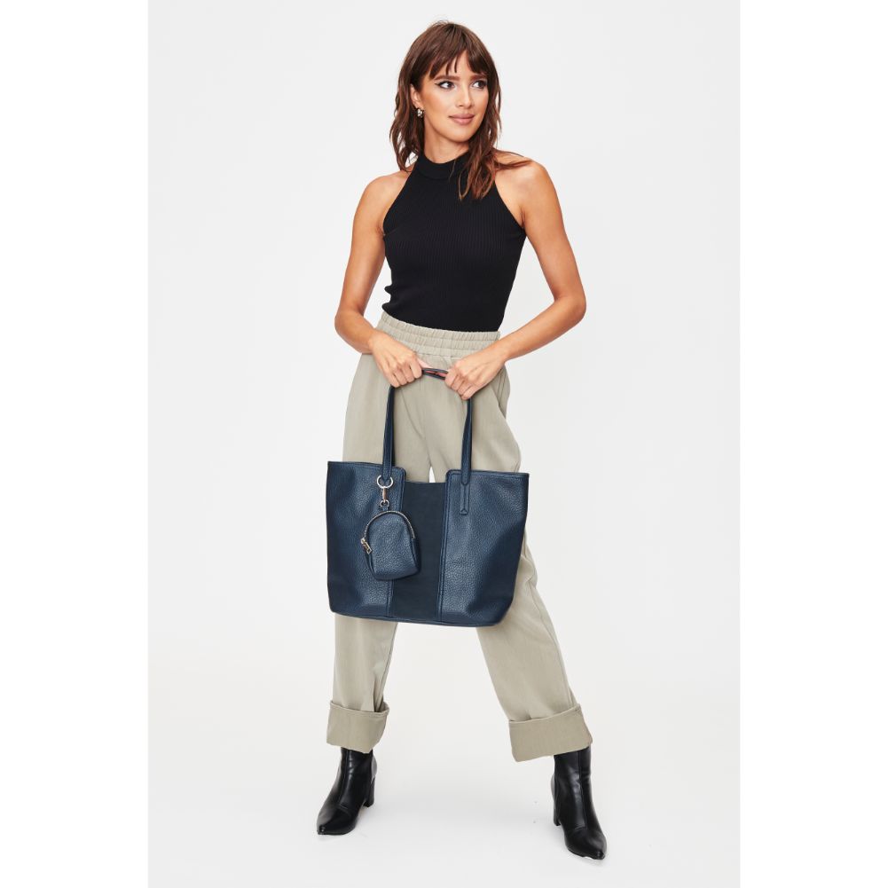Woman wearing Teal Moda Luxe Millie Tote 842017128670 View 4 | Teal