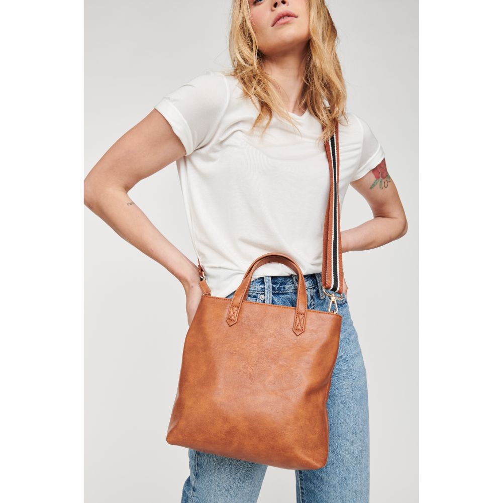Woman wearing Tan Moda Luxe Selena Mini Tote 842017126805 View 1 | Tan