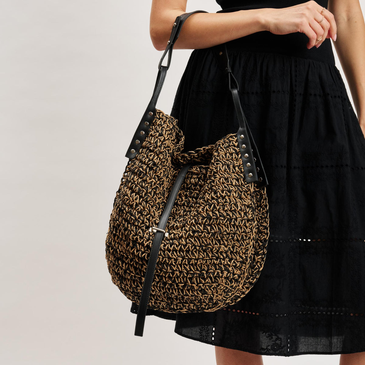 Woman wearing Black Natural Moda Luxe Shay Hobo 842017140719 View 2 | Black Natural
