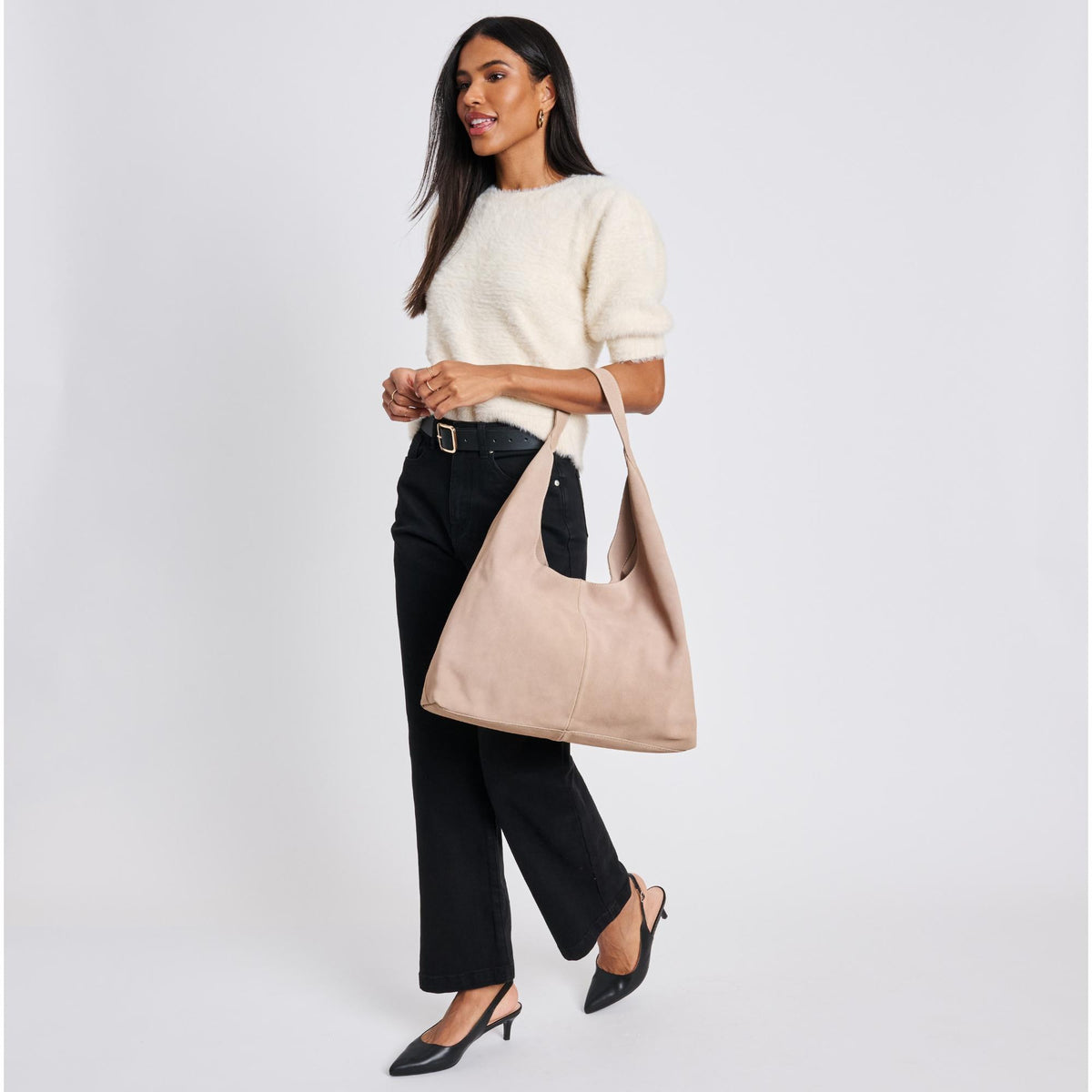 Woman wearing Natural Moda Luxe Amber Hobo 842017137047 View 2 | Natural