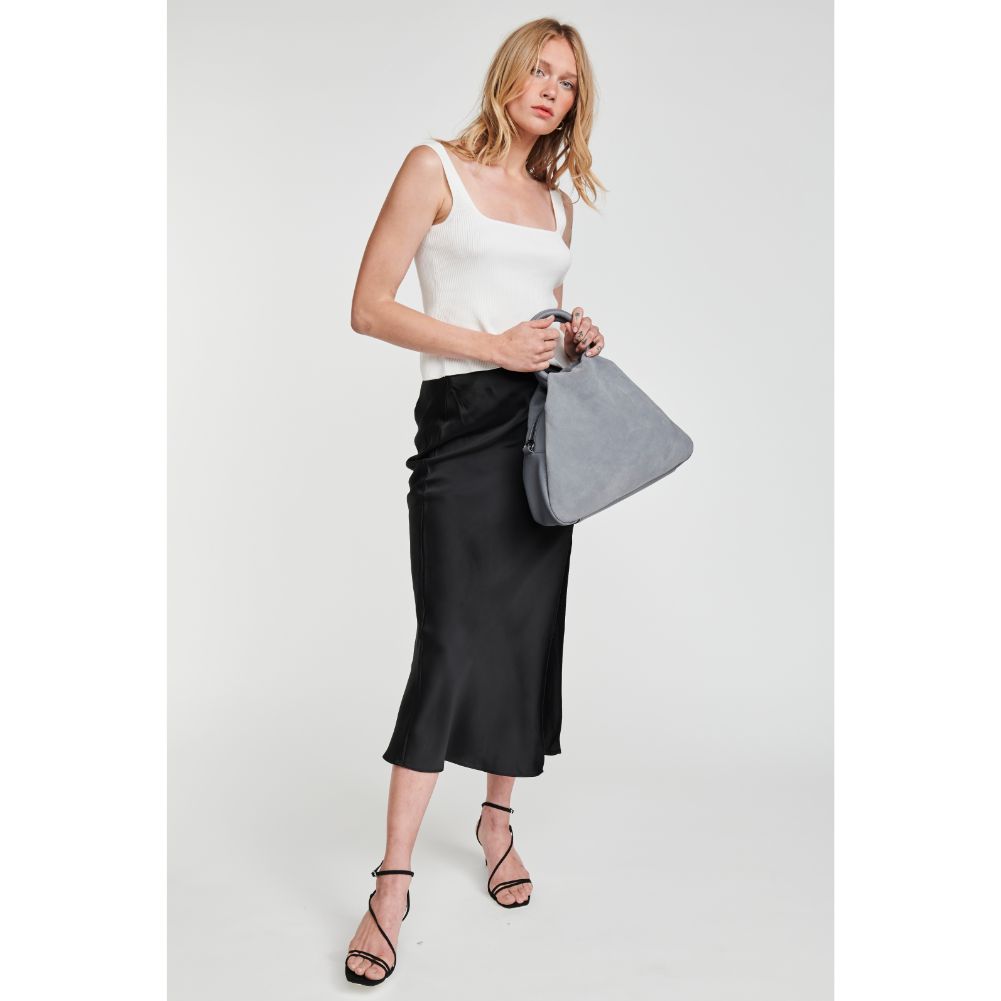 Woman wearing Slate Moda Luxe Addy Satchel 842017126379 View 2 | Slate