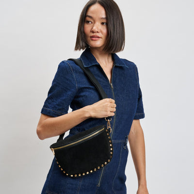 Woman wearing Black Sol and Selene Gizelle-Suede Belt Bag 842017139706 View 1 | Black