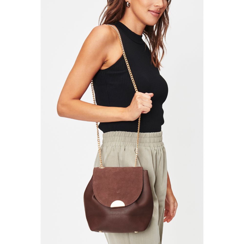 Woman wearing Espresso Sol and Selene Breanna Crossbody 842017128571 View 1 | Espresso