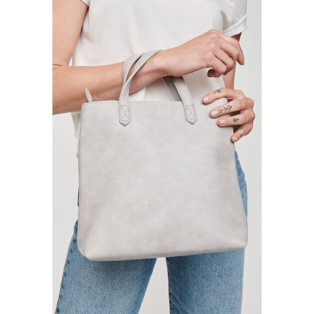 Woman wearing Grey Moda Luxe Selena Mini Tote 842017126812 View 2 | Grey