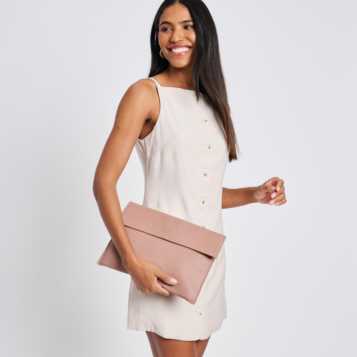 Woman wearing Mauve Sol and Selene Molly Clutch 842017118091 View 2 | Mauve