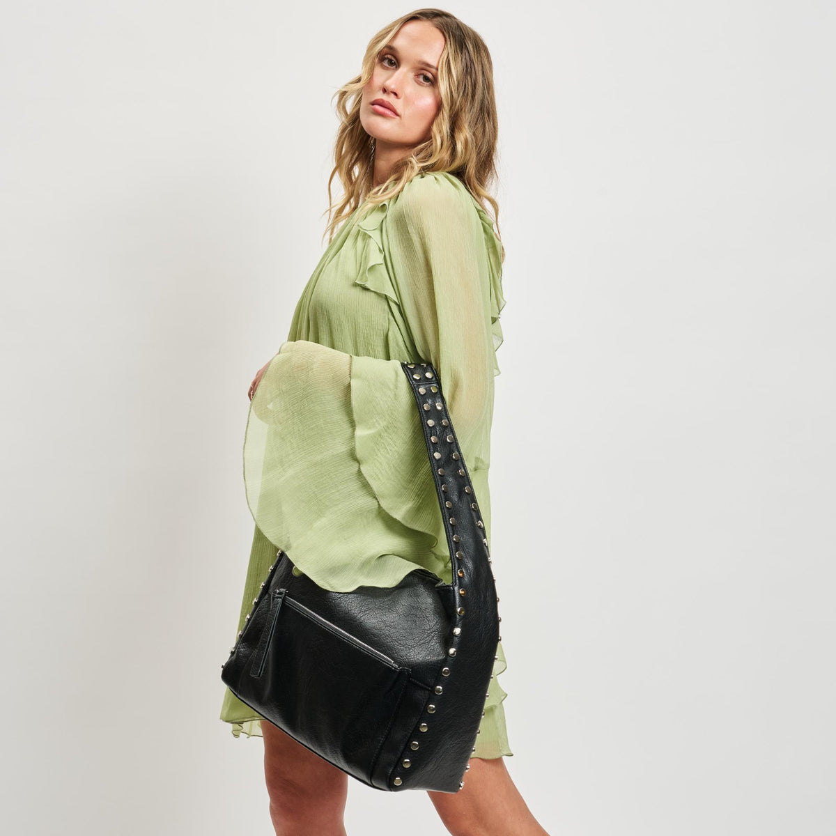 Woman wearing Black Sol and Selene Misty Hobo 842017137191 View 1 | Black