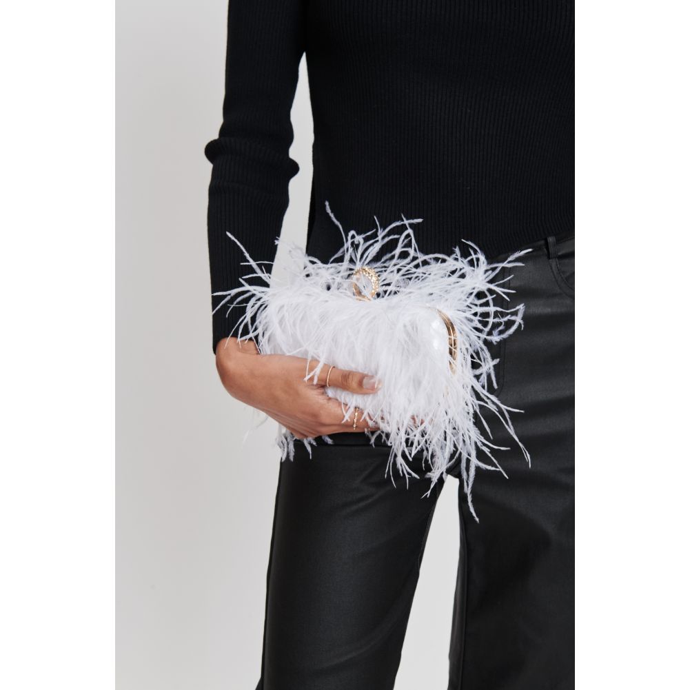 Woman wearing White Sol and Selene Harlow Evening Bag 842017131526 View 4 | White
