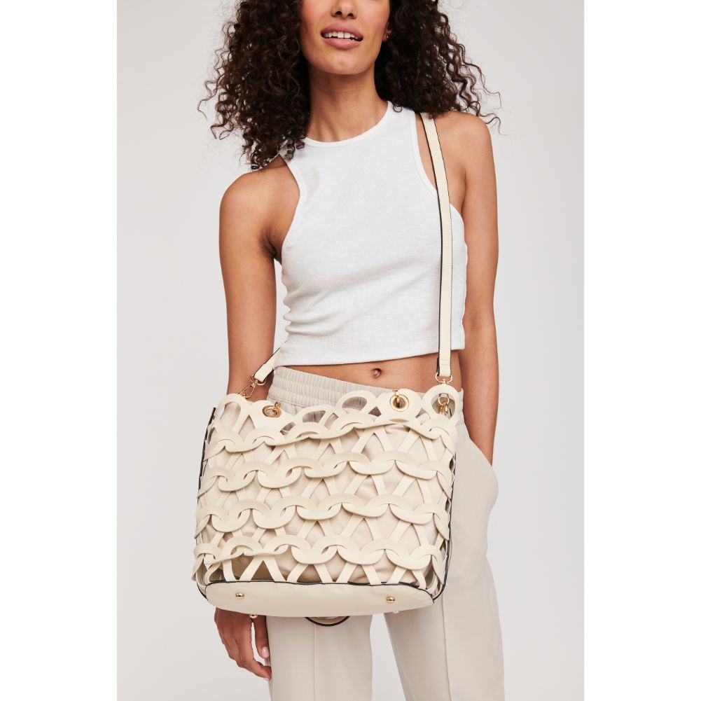 Woman wearing White Moda Luxe Paige Tote 842017119807 View 4 | White