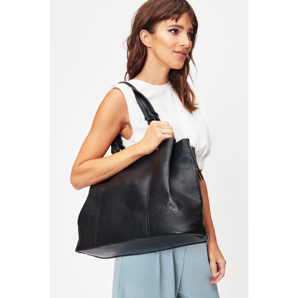 Woman wearing Black Moda Luxe Clementine Tote 842017128052 View 2 | Black