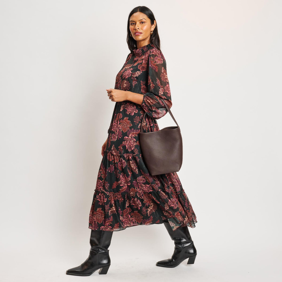 Woman wearing Chocolate Moda Luxe Odette Bucket 842017138976 View 3 | Chocolate