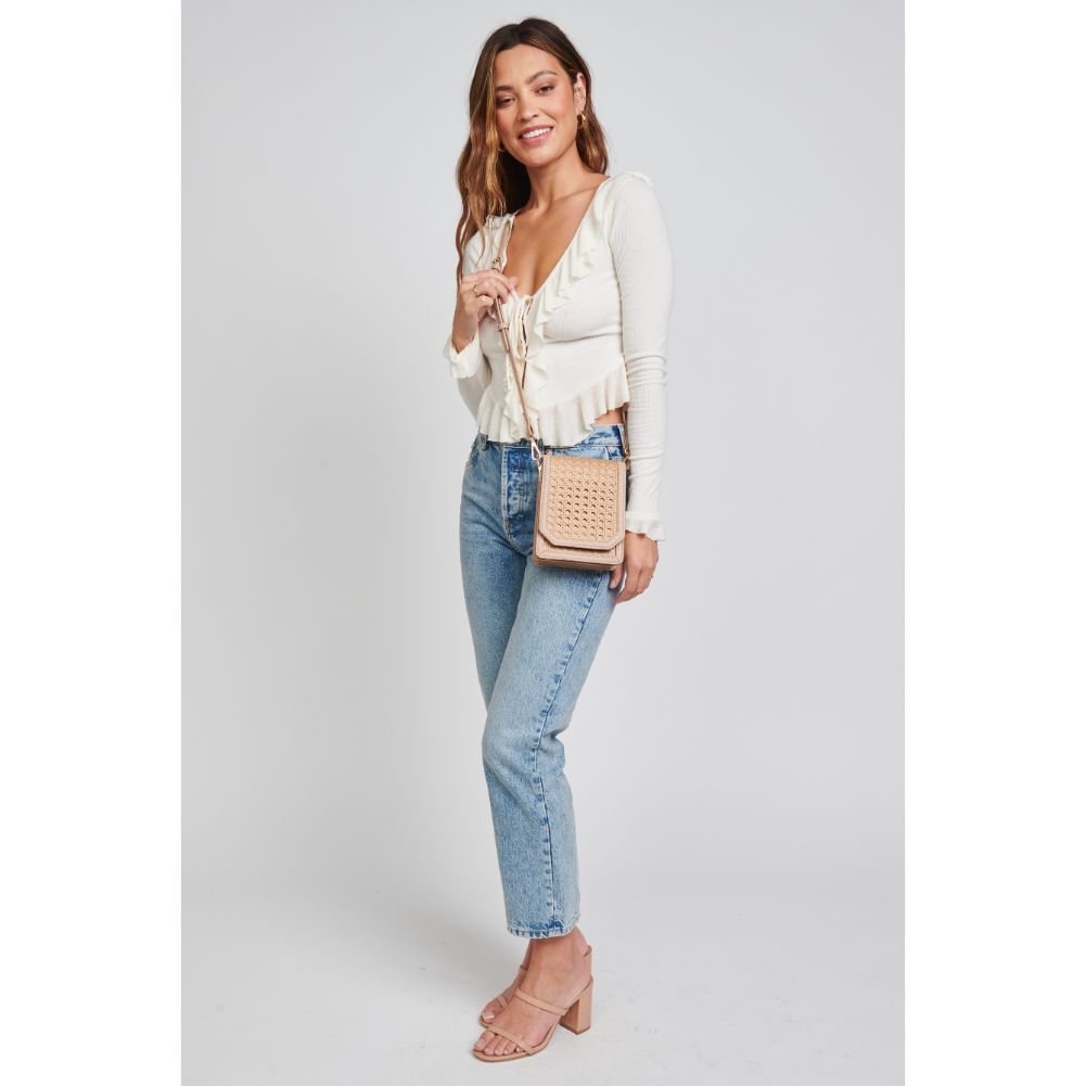 Woman wearing Natural Moda Luxe Remi Crossbody 842017124160 View 3 | Natural
