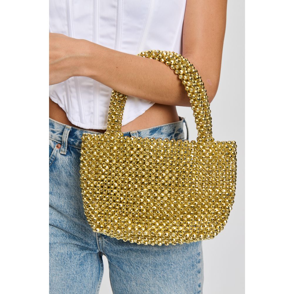 Woman wearing Gold Sol and Selene Donna Evening Bag 842017133100 View 4 | Gold