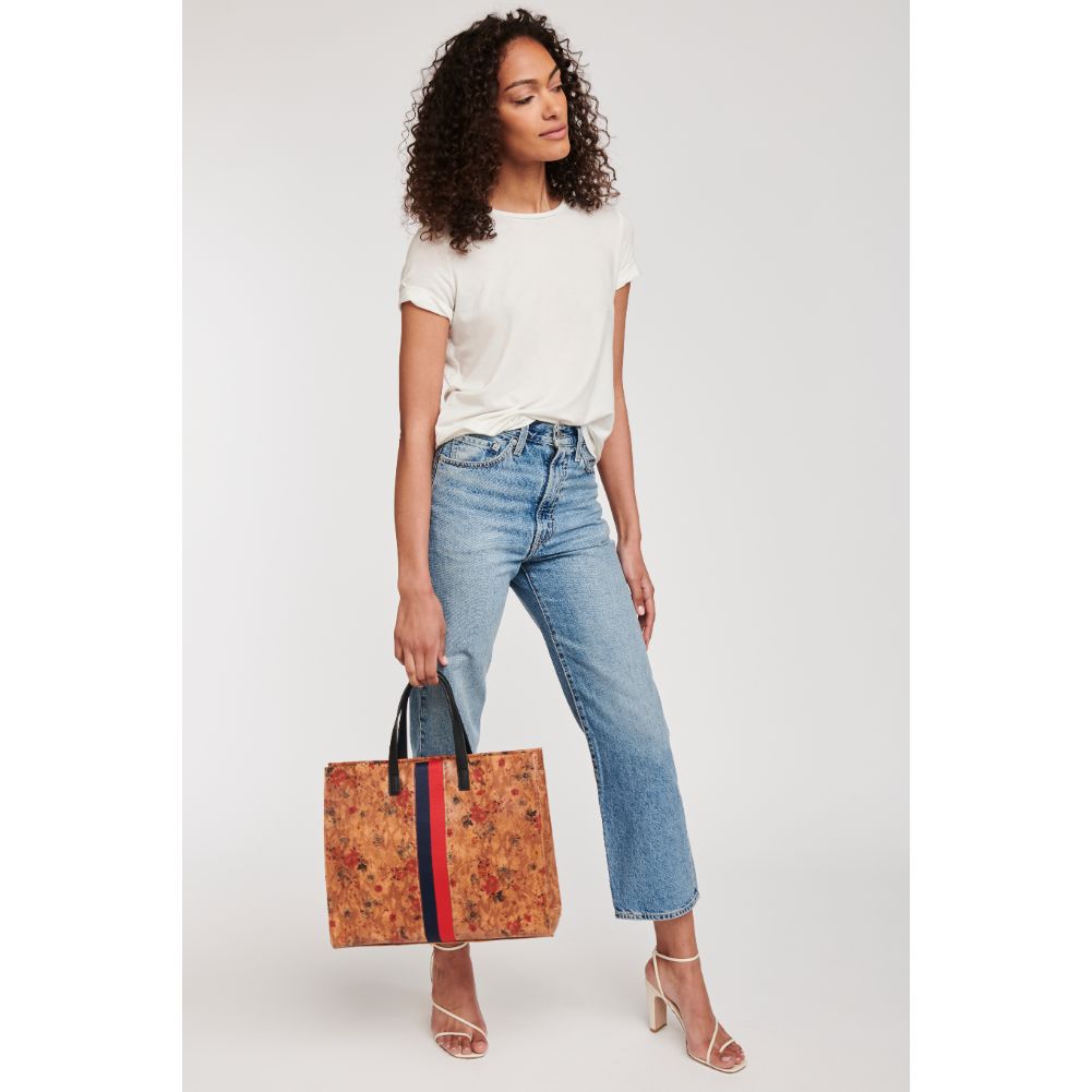 Woman wearing Tan Moda Luxe Julian Print Tote 842017118527 View 4 | Tan