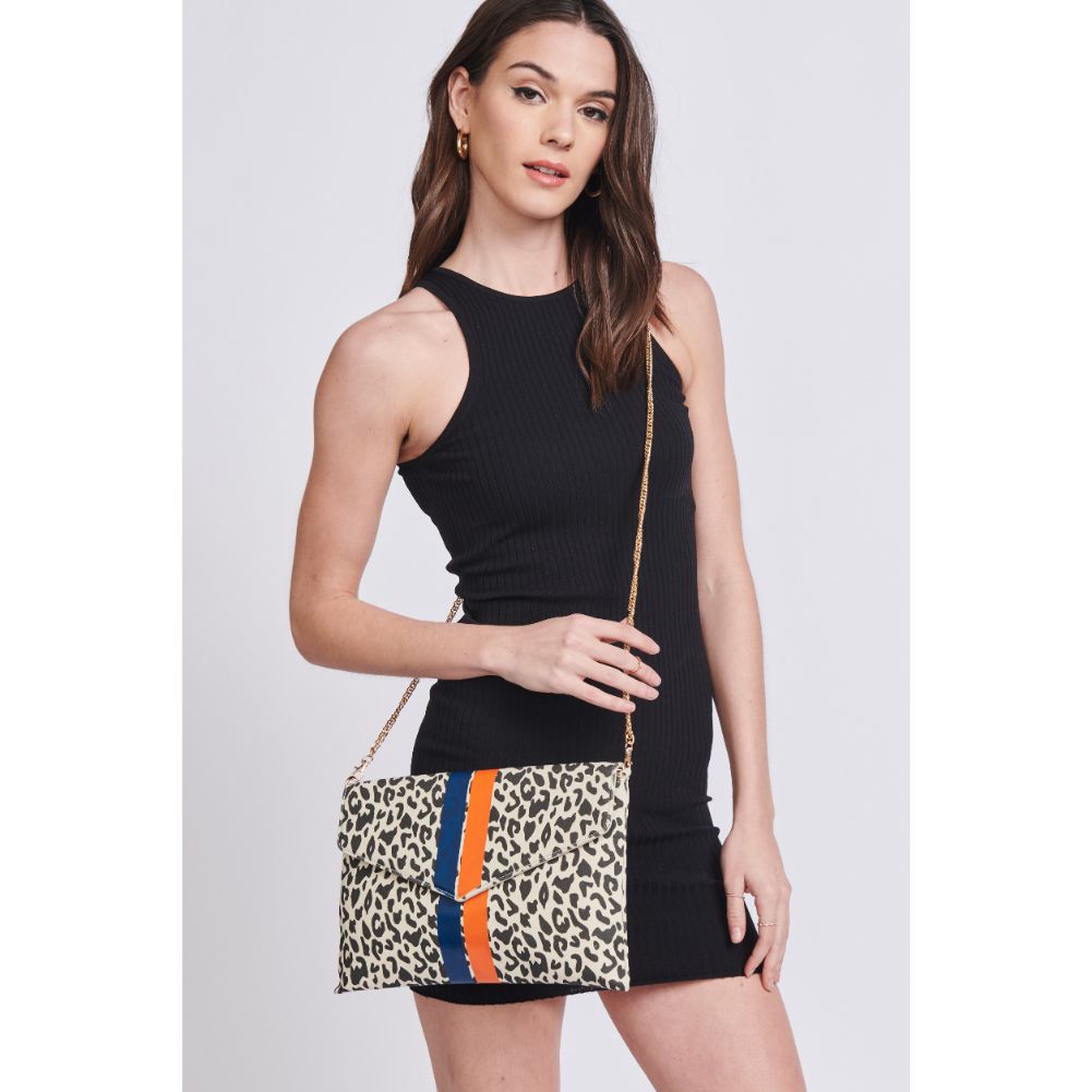 Woman wearing Black White Leopard Moda Luxe Tory Clutch 842017129240 View 4 | Black White Leopard