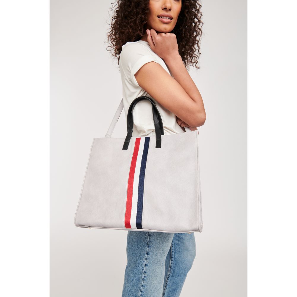Woman wearing Dove Grey Moda Luxe Julian Tote 842017118480 View 2 | Dove Grey
