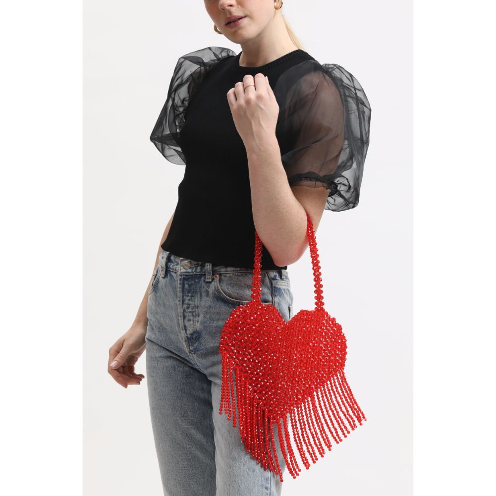 Woman wearing Red Sol and Selene Valeria Evening Bag 842017133940 View 1 | Red