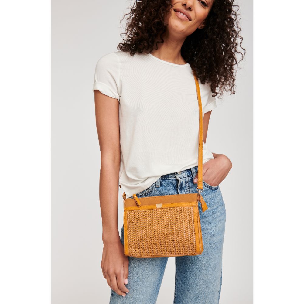 Woman wearing Tan Moda Luxe Hollie Crossbody 842017123422 View 1 | Tan