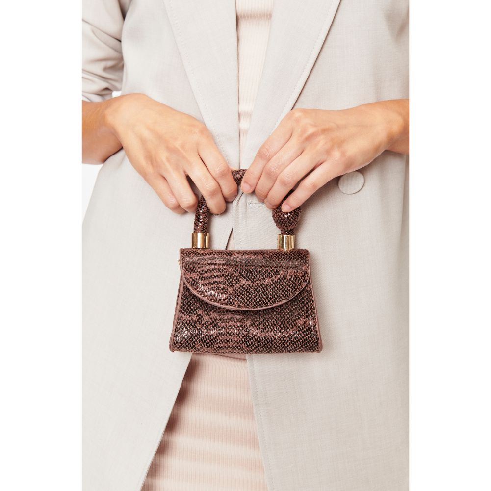 Woman wearing Chocolate Multi Moda Luxe Anna Crossbody 842017128502 View 1 | Chocolate Multi