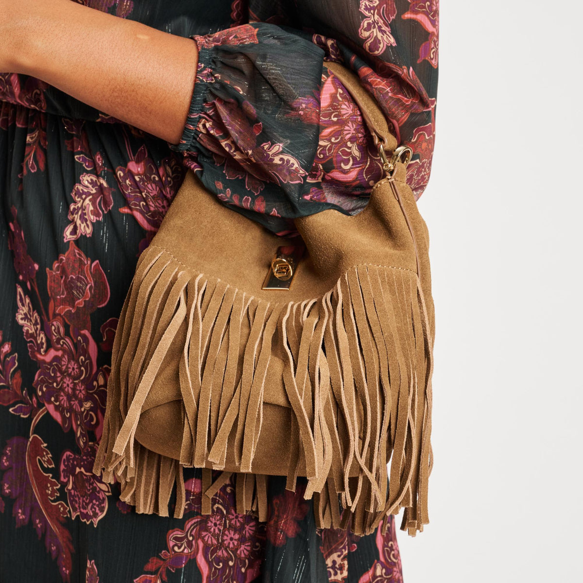 Woman wearing Hazelnut Moda Luxe Faith Crossbody 842017139041 View 2 | Hazelnut