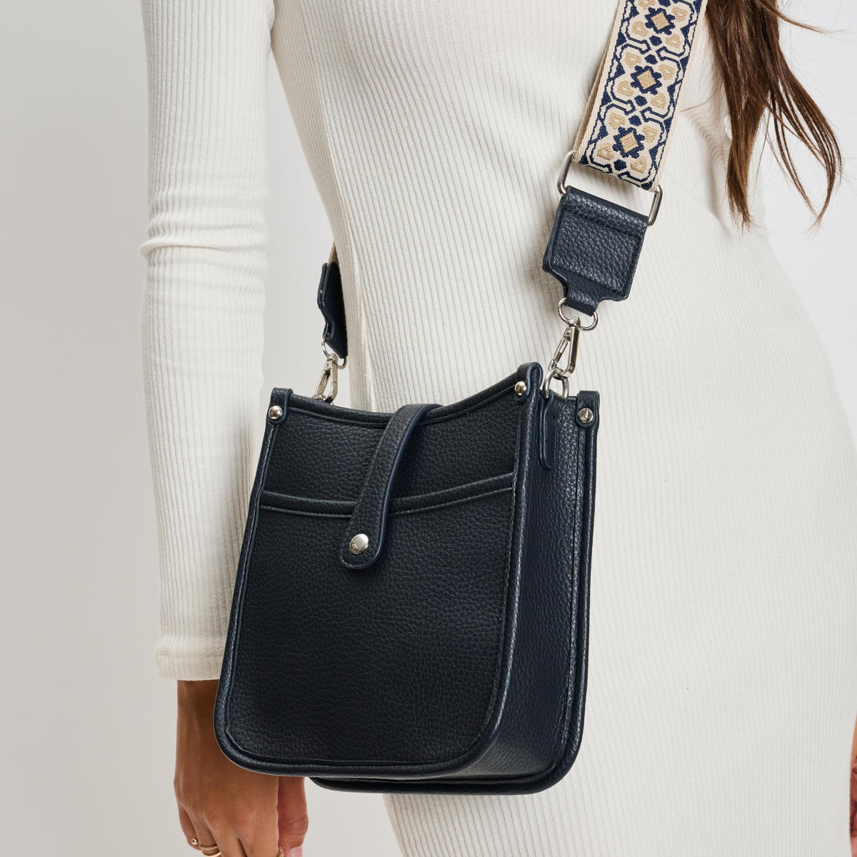 Woman wearing Midnight Moda Luxe Ashley Crossbody 842017136026 View 4 | Midnight