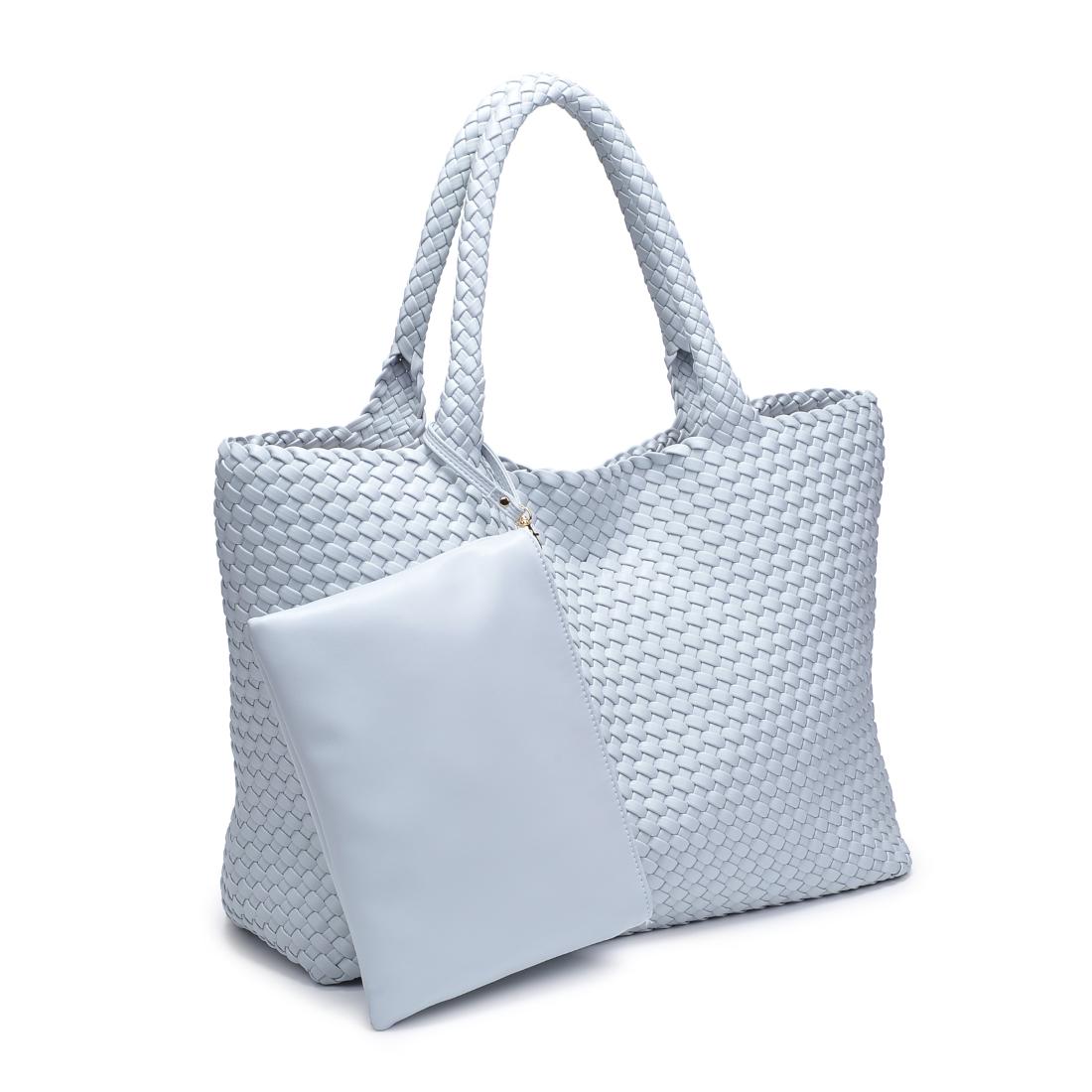 Woman wearing Ice Blue Moda Luxe Solana Tote 842017137221 View 6 | Ice Blue