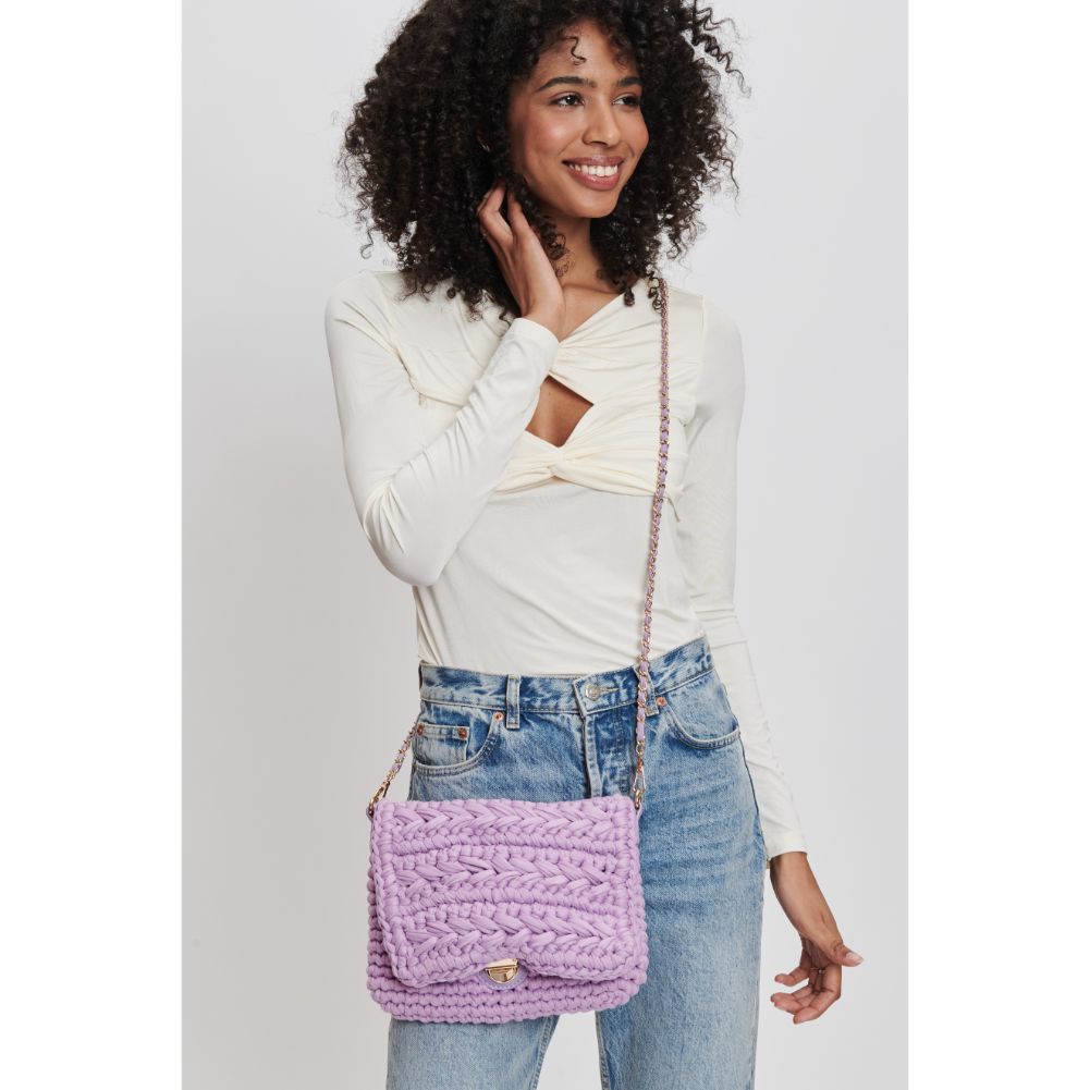 Woman wearing Lavender Moda Luxe Annalise Crossbody 842017132264 View 2 | Lavender