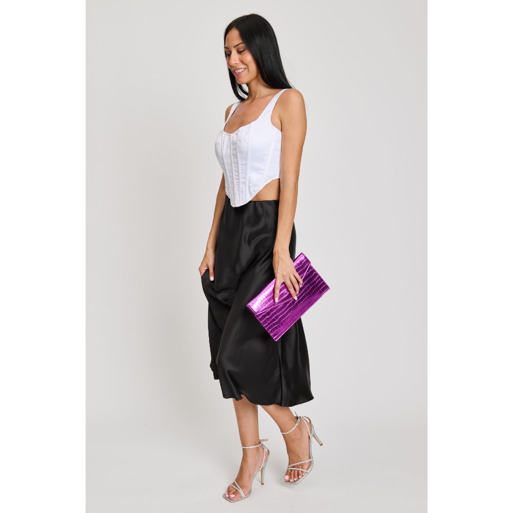 Woman wearing Fuchsia Sol and Selene Katniss Clutch 842017133780 View 3 | Fuchsia