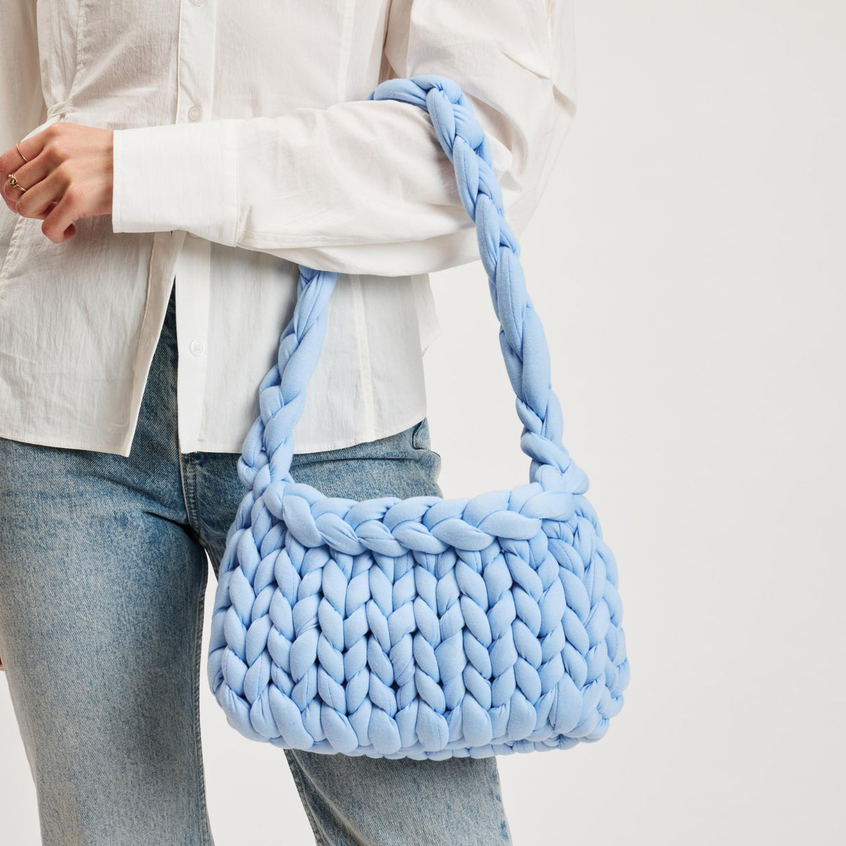 Woman wearing Sky Blue Moda Luxe Trendelle Hobo 842017134978 View 2 | Sky Blue