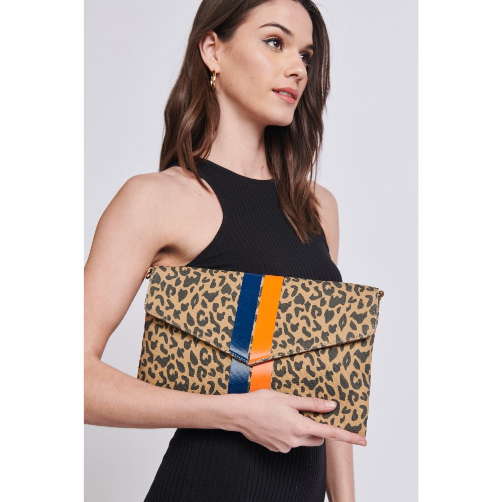 Woman wearing Leopard Moda Luxe Tory Clutch 842017129233 View 1 | Leopard