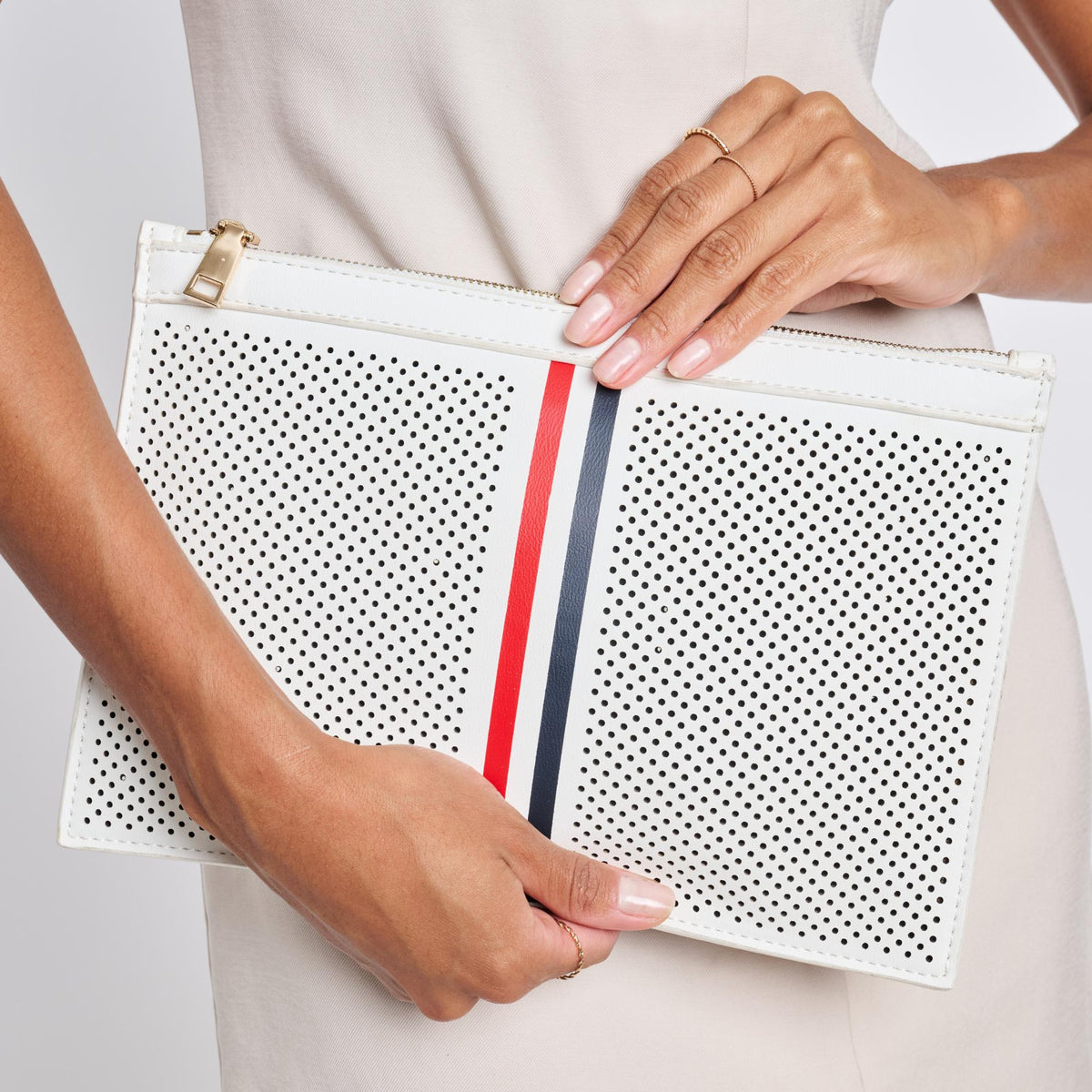 Woman wearing White Sol and Selene Frenchie Clutch 842017120223 View 1 | White