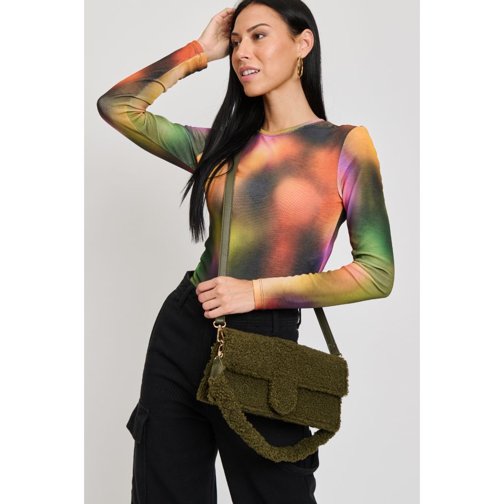 Woman wearing Olive Sol and Selene Fergie Crossbody 842017133711 View 3 | Olive