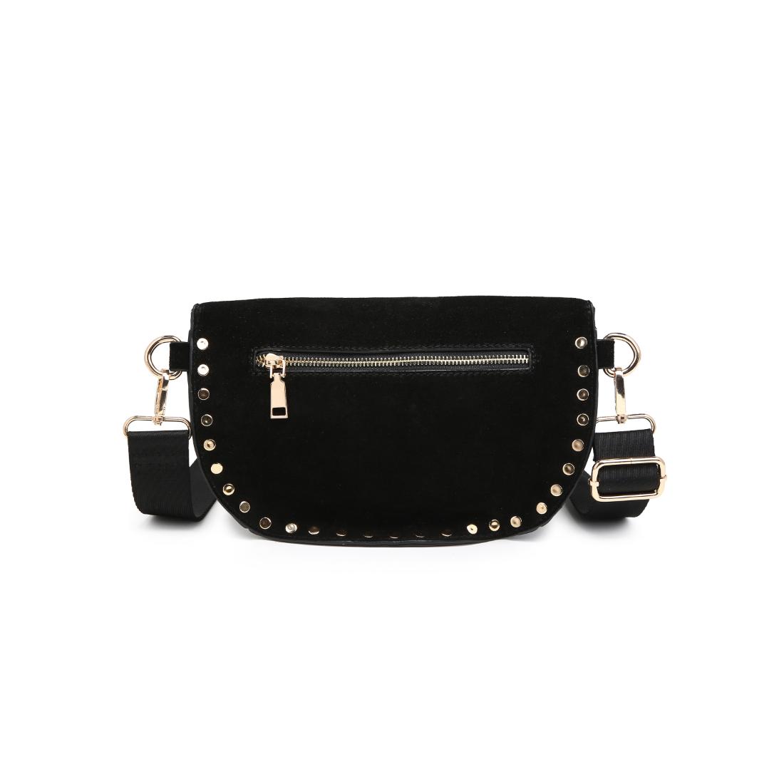 Woman wearing Black Moda Luxe Gizelle-Suede Belt Bag 842017139706 View 7 | Black