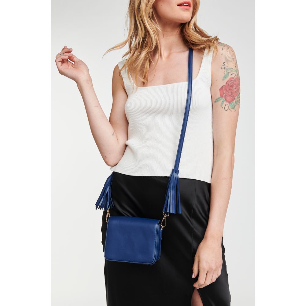 Woman wearing Navy Moda Luxe Aurelia Crossbody 842017102328 View 1 | Navy