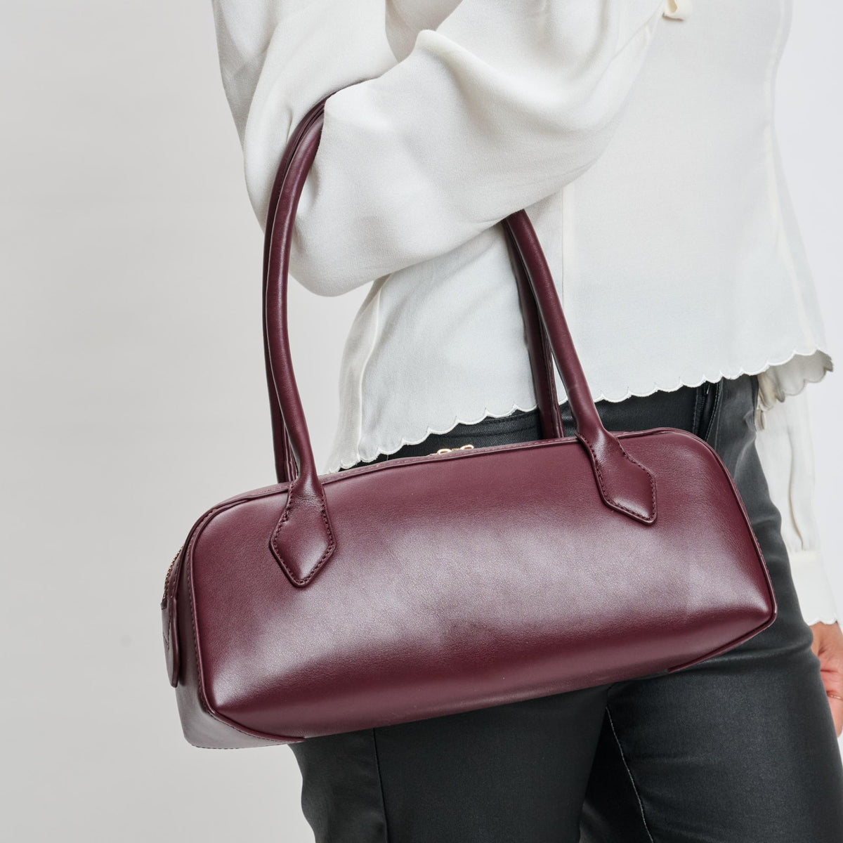 Woman wearing Wine Moda Luxe Betty Shoulder Bag 842017139416 View 1 | Wine