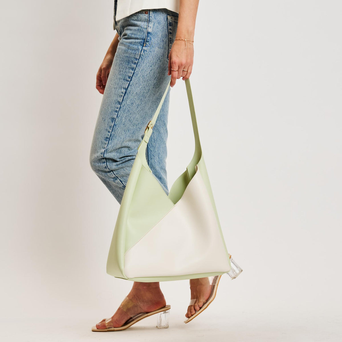 Woman wearing Ivory Pistachio Sol and Selene Frankie Hobo 842017138525 View 2 | Ivory Pistachio