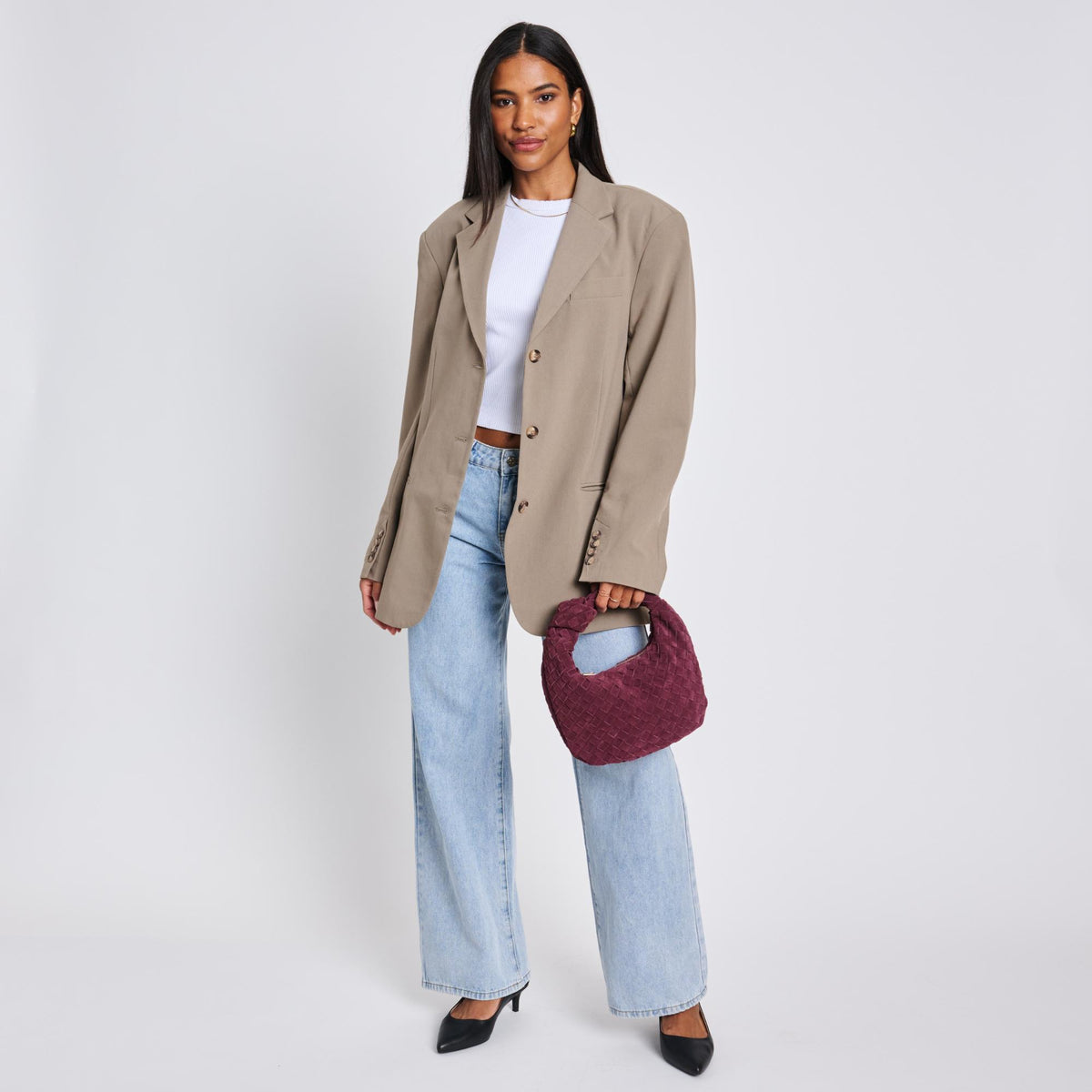 Woman wearing Wine Moda Luxe Autumn Clutch 842017136927 View 3 | Wine