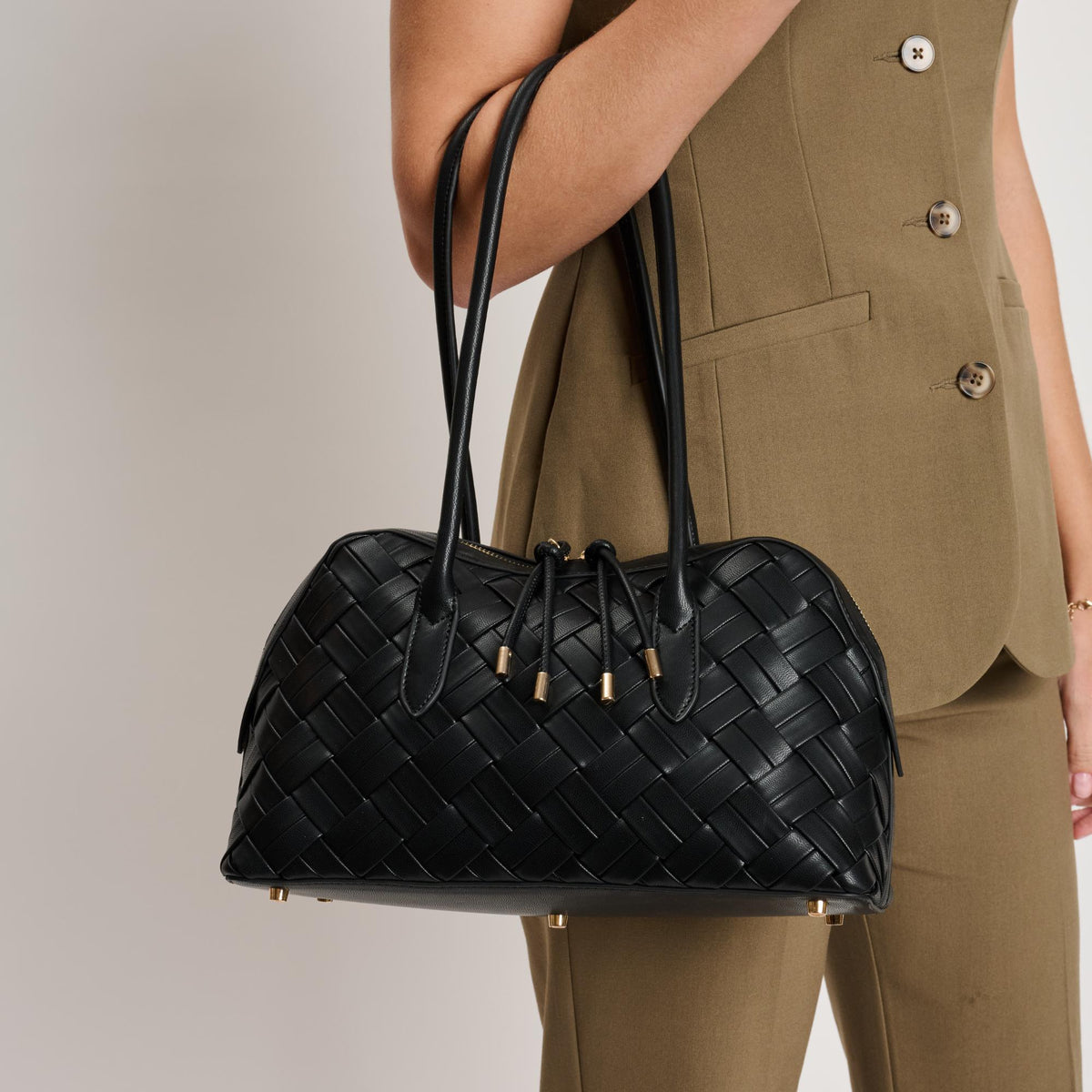 Woman wearing Black Moda Luxe Lotus Shoulder Bag 842017140788 View 4 | Black