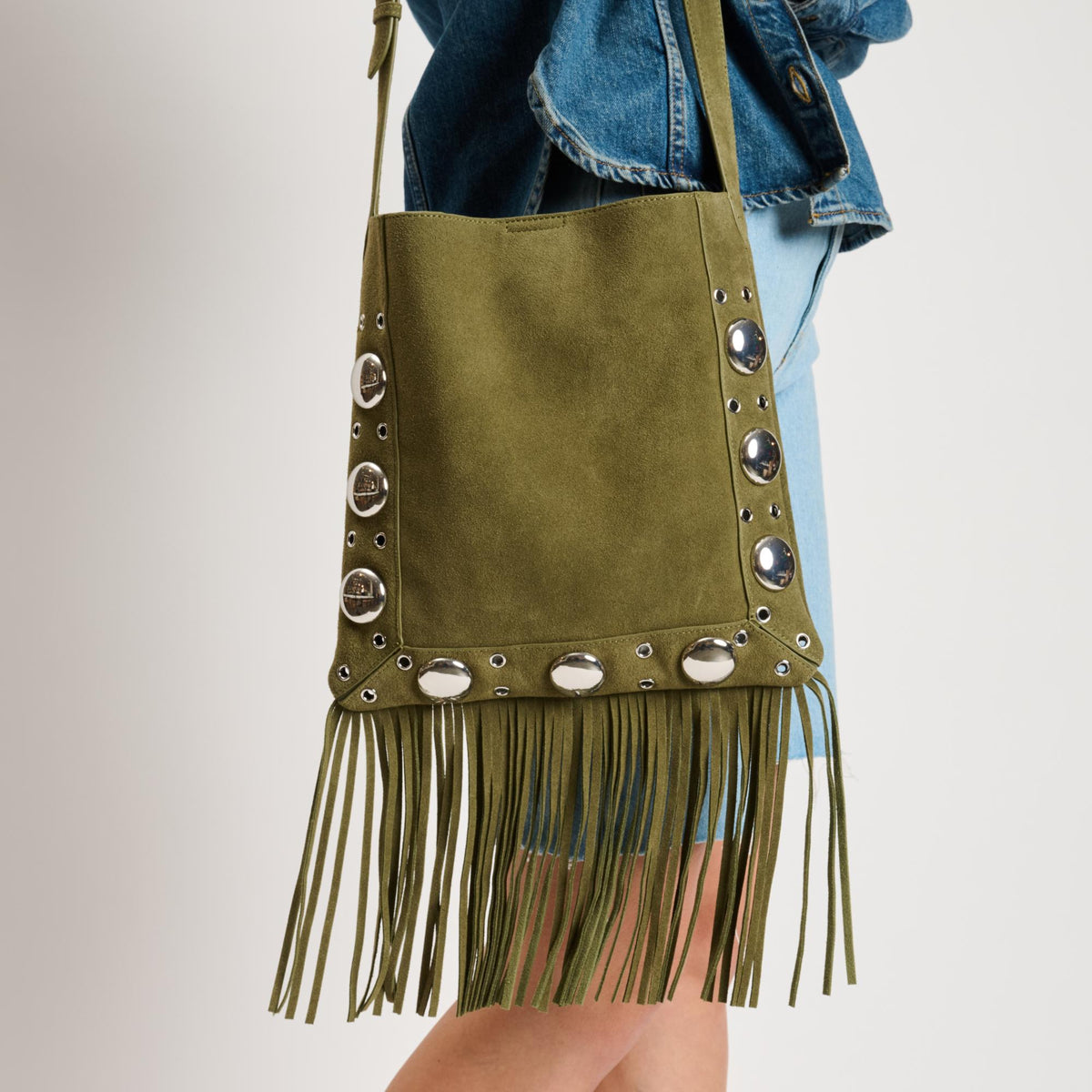 Woman wearing Olive Moda Luxe Courtney Crossbody 842017140566 View 2 | Olive