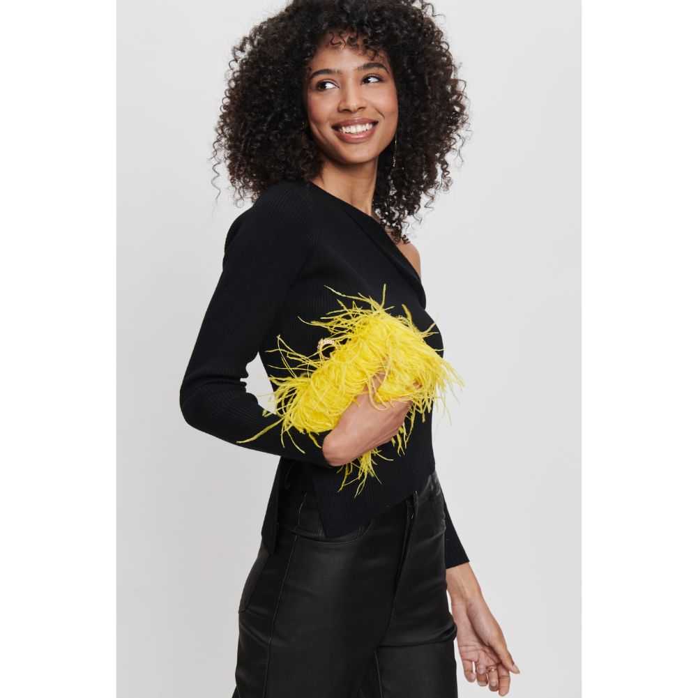 Woman wearing Canary Sol and Selene Harlow Evening Bag 842017131540 View 3 | Canary