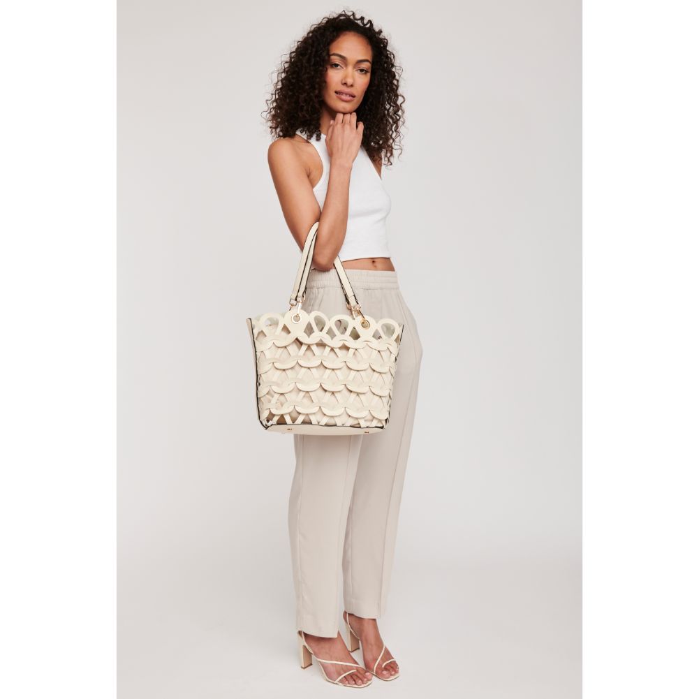 Woman wearing White Moda Luxe Paige Tote 842017119807 View 2 | White