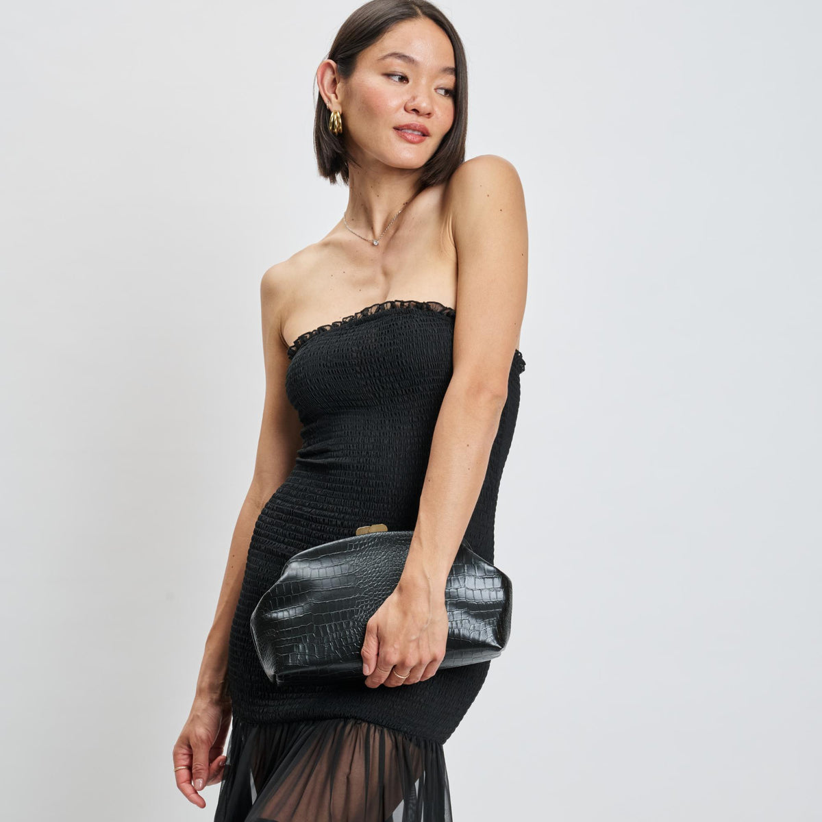 Woman wearing Black Moda Luxe Camille Clutch 842017139164 View 2 | Black