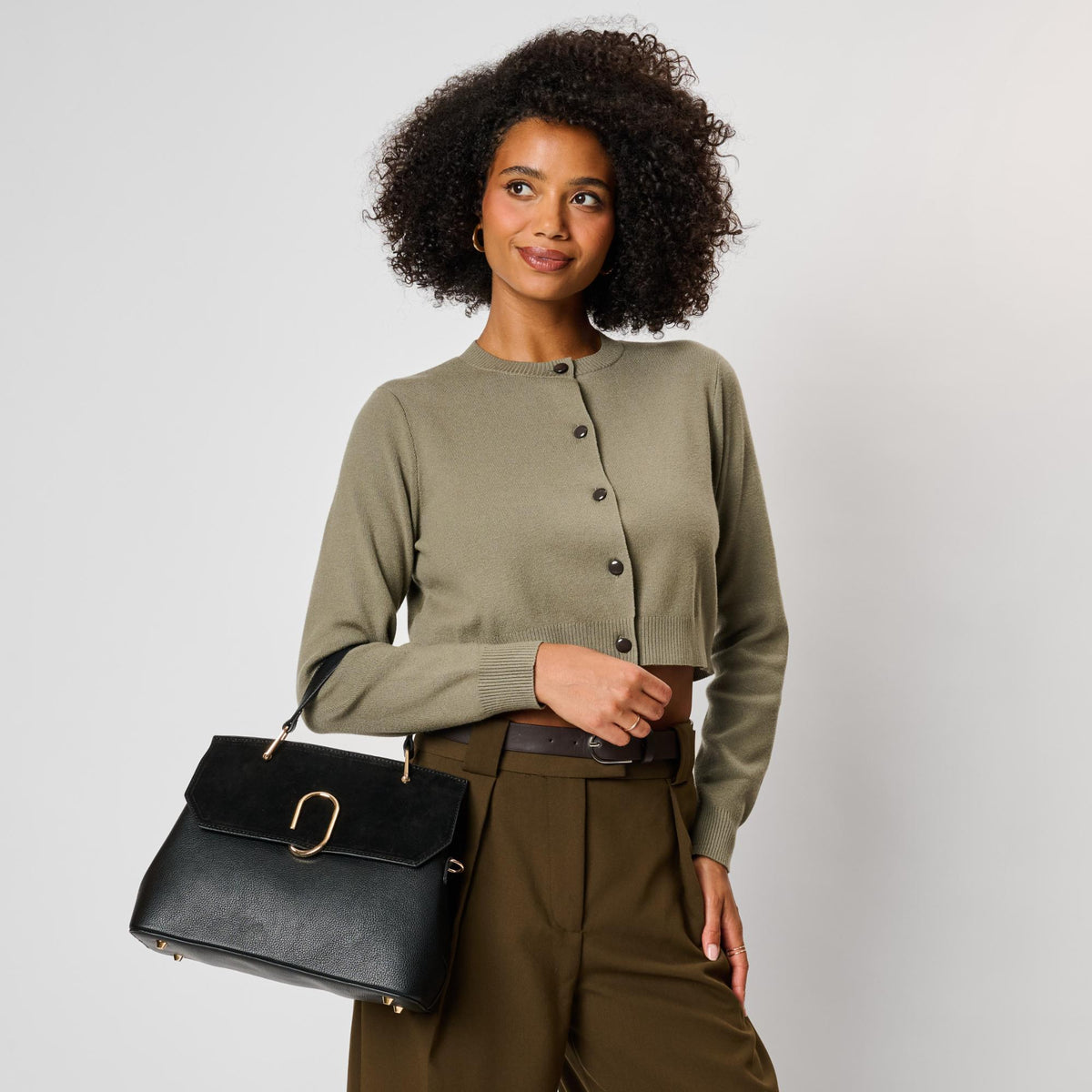 Woman wearing Black Moda Luxe Nico Satchel 842017143390 View 1 | Black