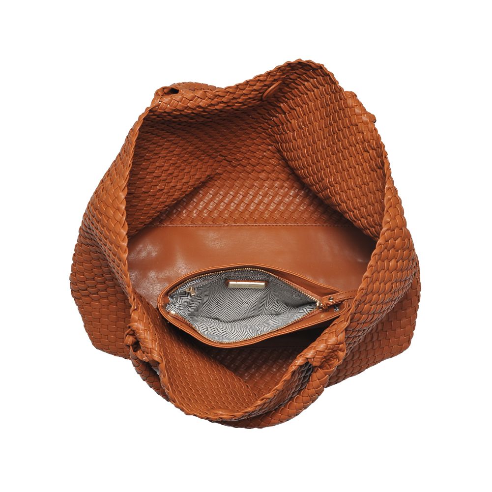 Woman wearing Tan Moda Luxe Solana Tote 842017132172 View 9 | Tan