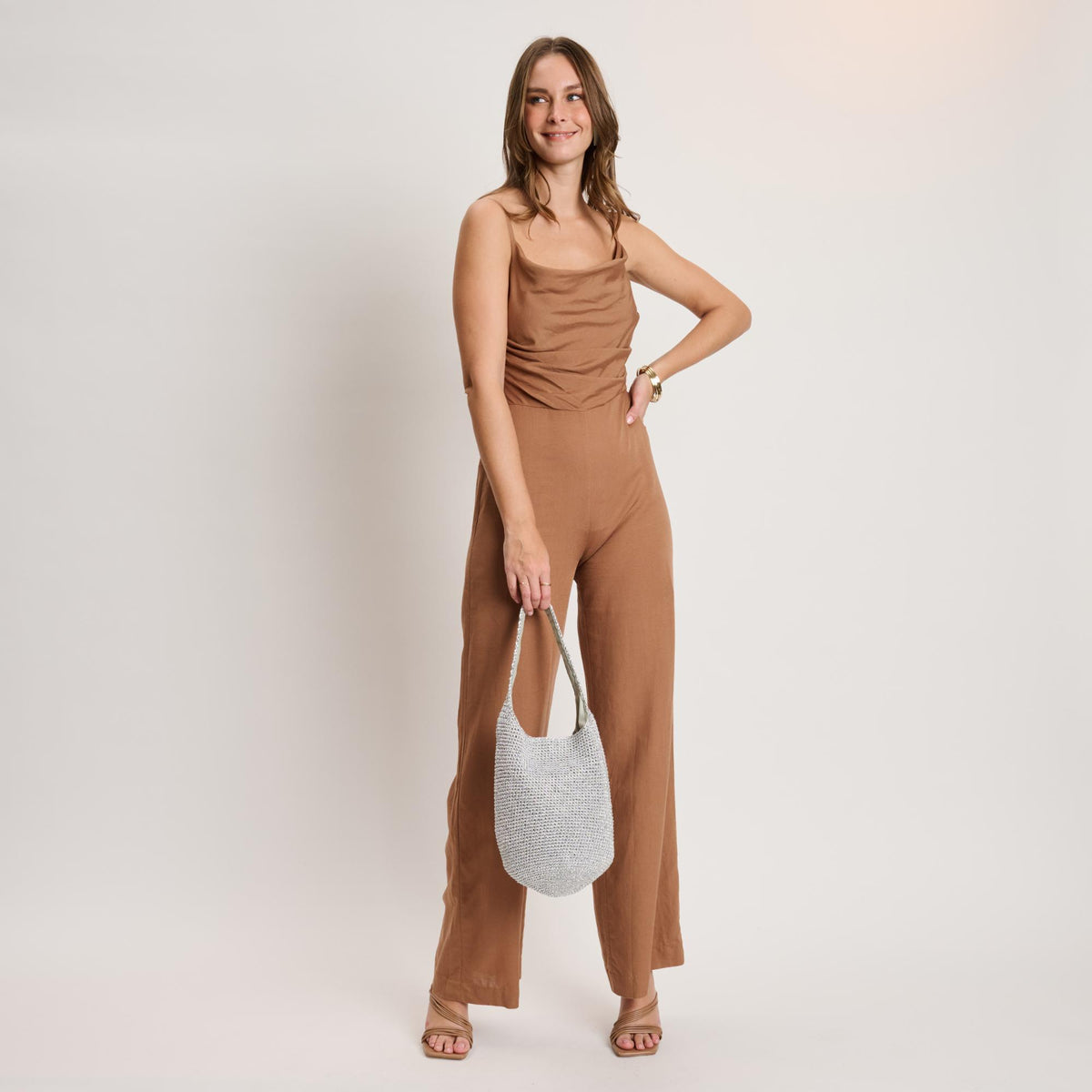 Woman wearing Silver Moda Luxe Starla Tote 842017141150 View 2 | Silver