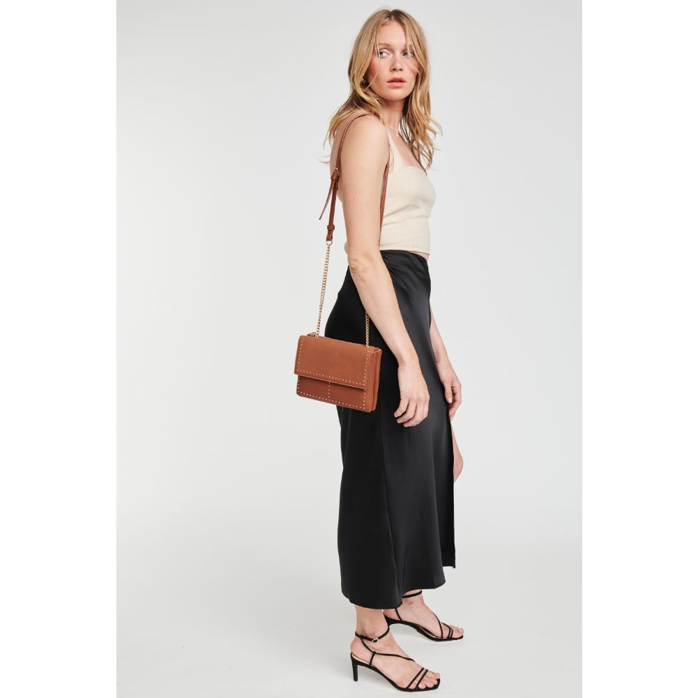 Woman wearing Tan Moda Luxe Fate Crossbody 842017111627 View 3 | Tan
