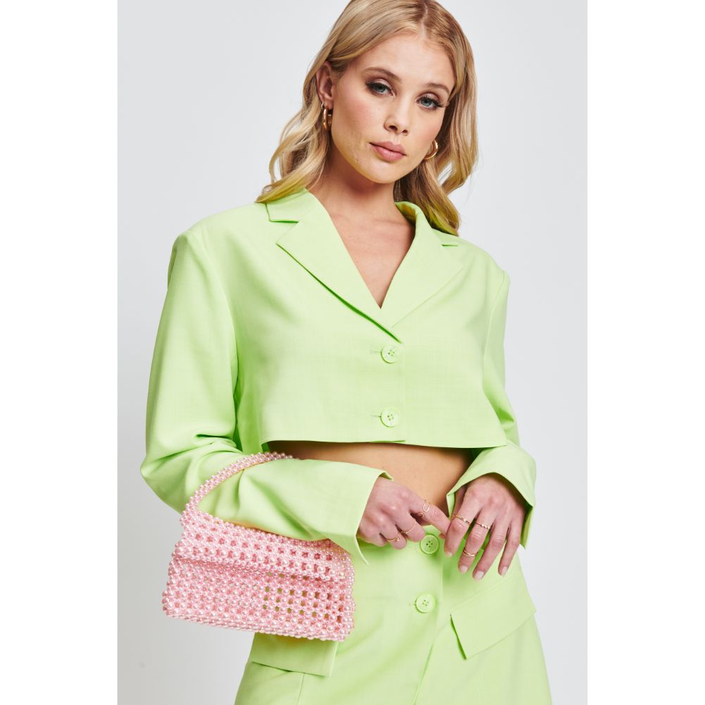 Woman wearing Pink Sol and Selene Darcy Evening Bag 842017132653 View 2 | Pink