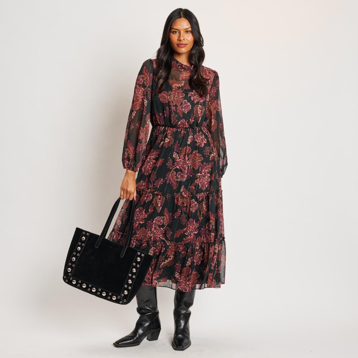 Woman wearing Black Moda Luxe Karli Tote 842017139904 View 4 | Black